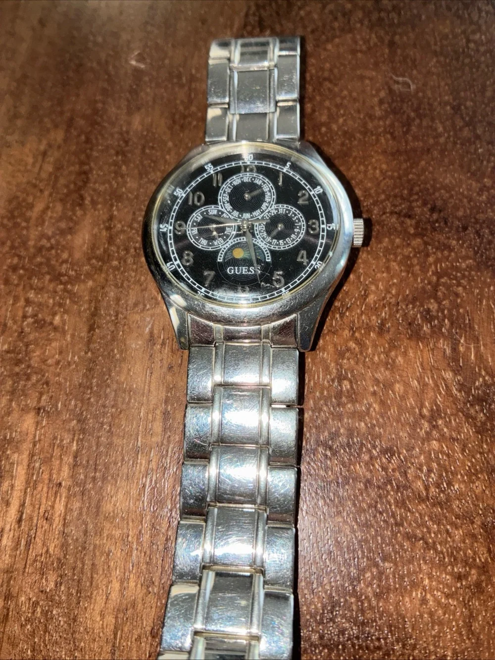 GUESS Silver Metal Bracelet Watch with Black Dial